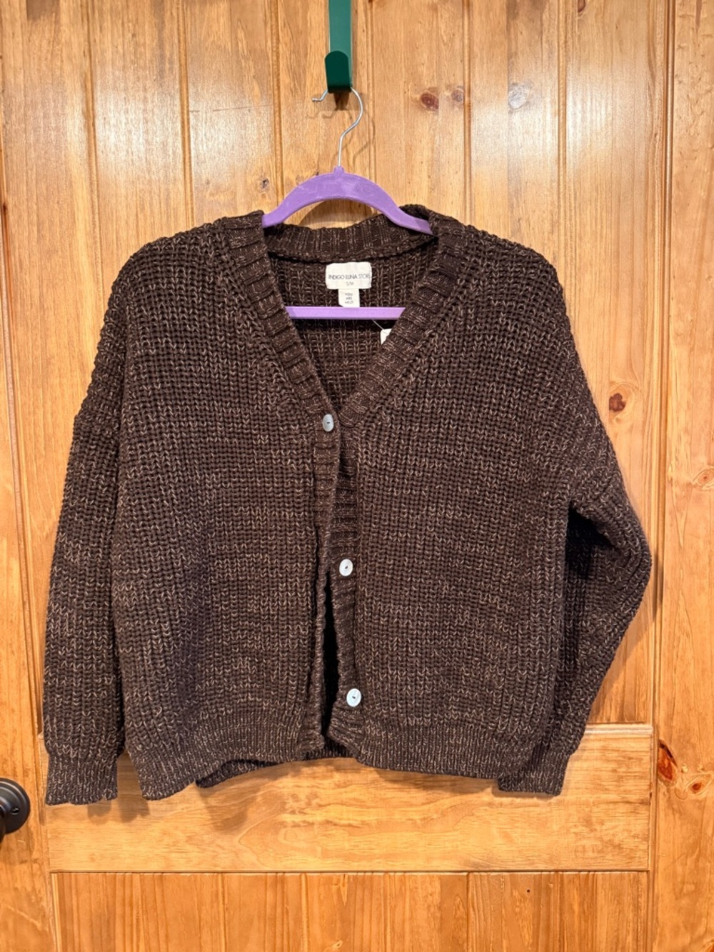 Indigo Luna Helga Chunky V-Neck Button Cardigan in Dark Brown